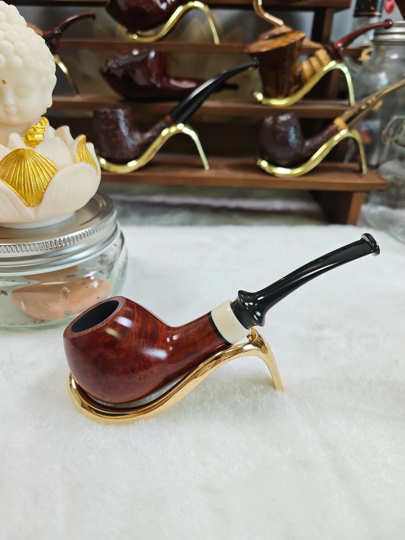 意大利进口石楠木烟斗白色装饰环光面河豚烟斗