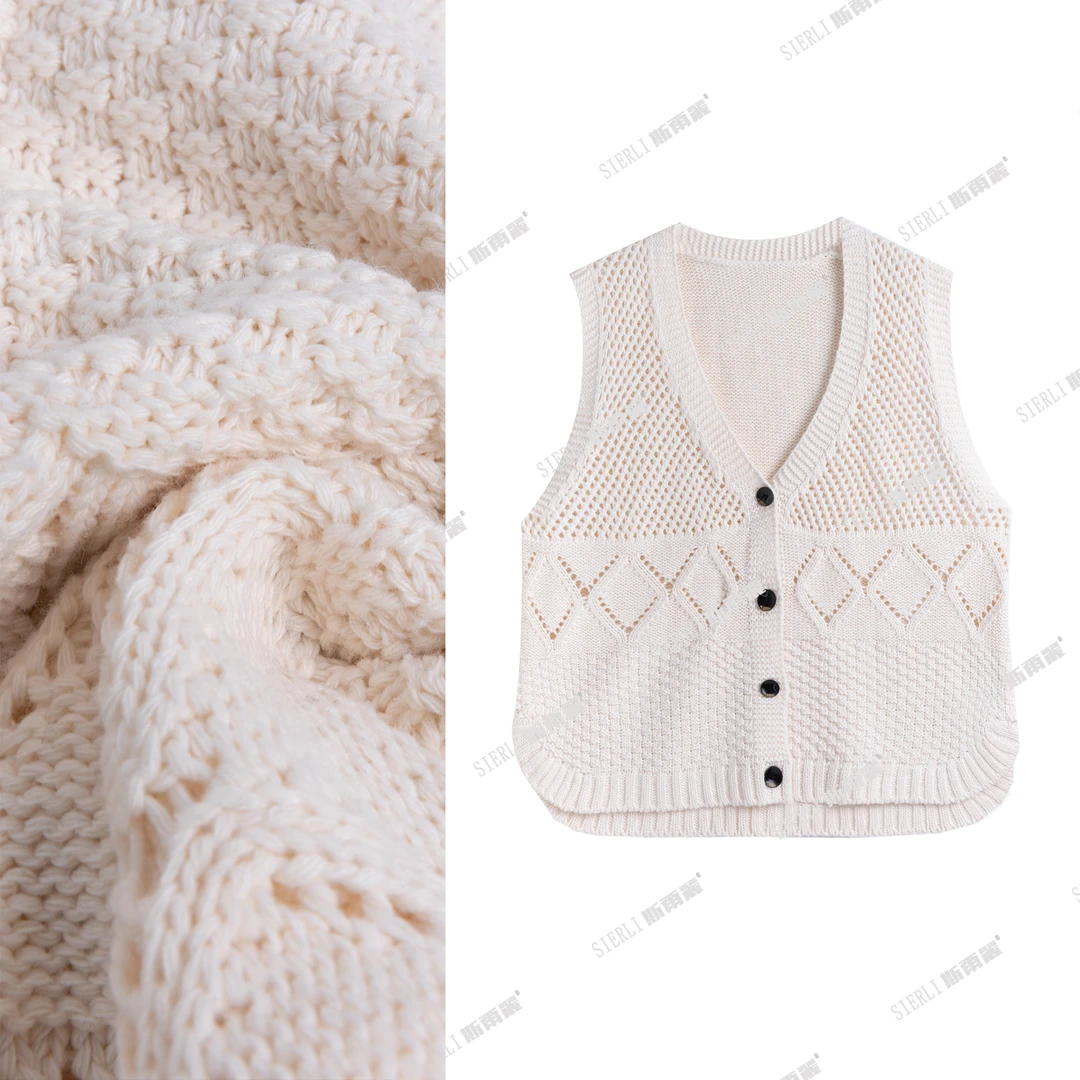 斯尔丽休闲镂空开襟针织马甲D70*