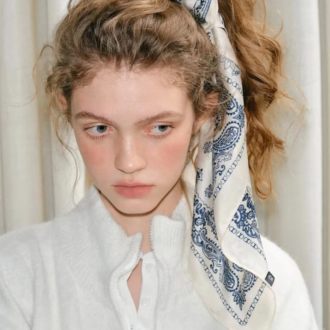 【典雅腰果花】65cm12姆米100％桑蚕丝素绉缎丝巾中方巾礼物