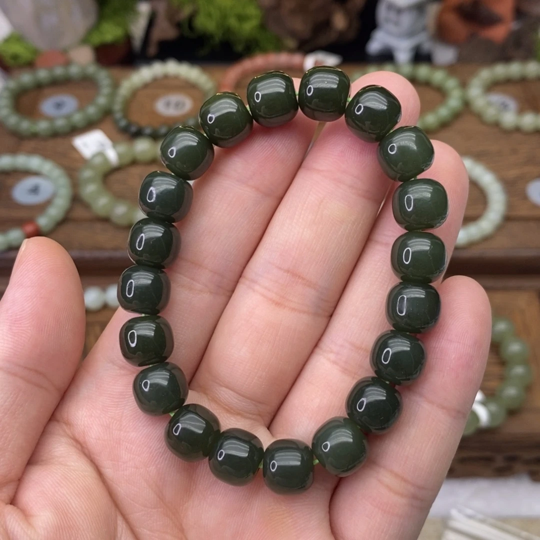 和田玉未镶嵌手链青黄口老型珠卡10