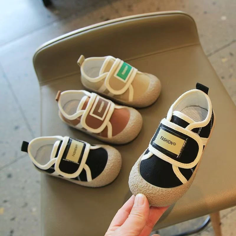 B1米棕黑色小小帆布鞋可爱百搭儿童春秋女童男童幼儿休闲宝宝软底