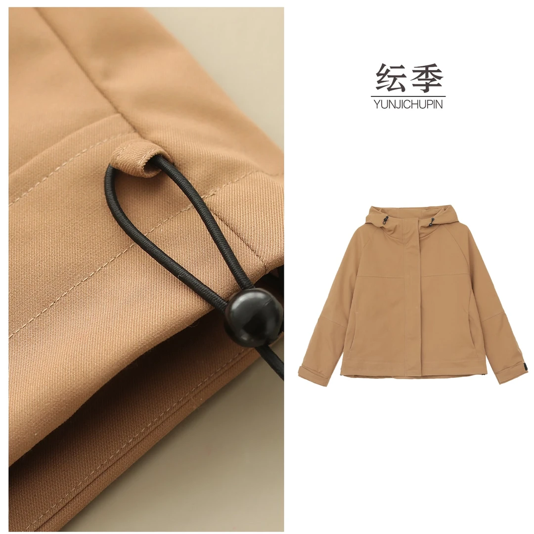 【艾妮原创】衣长62春款简约时尚休闲百搭连帽纯色外套女D2534