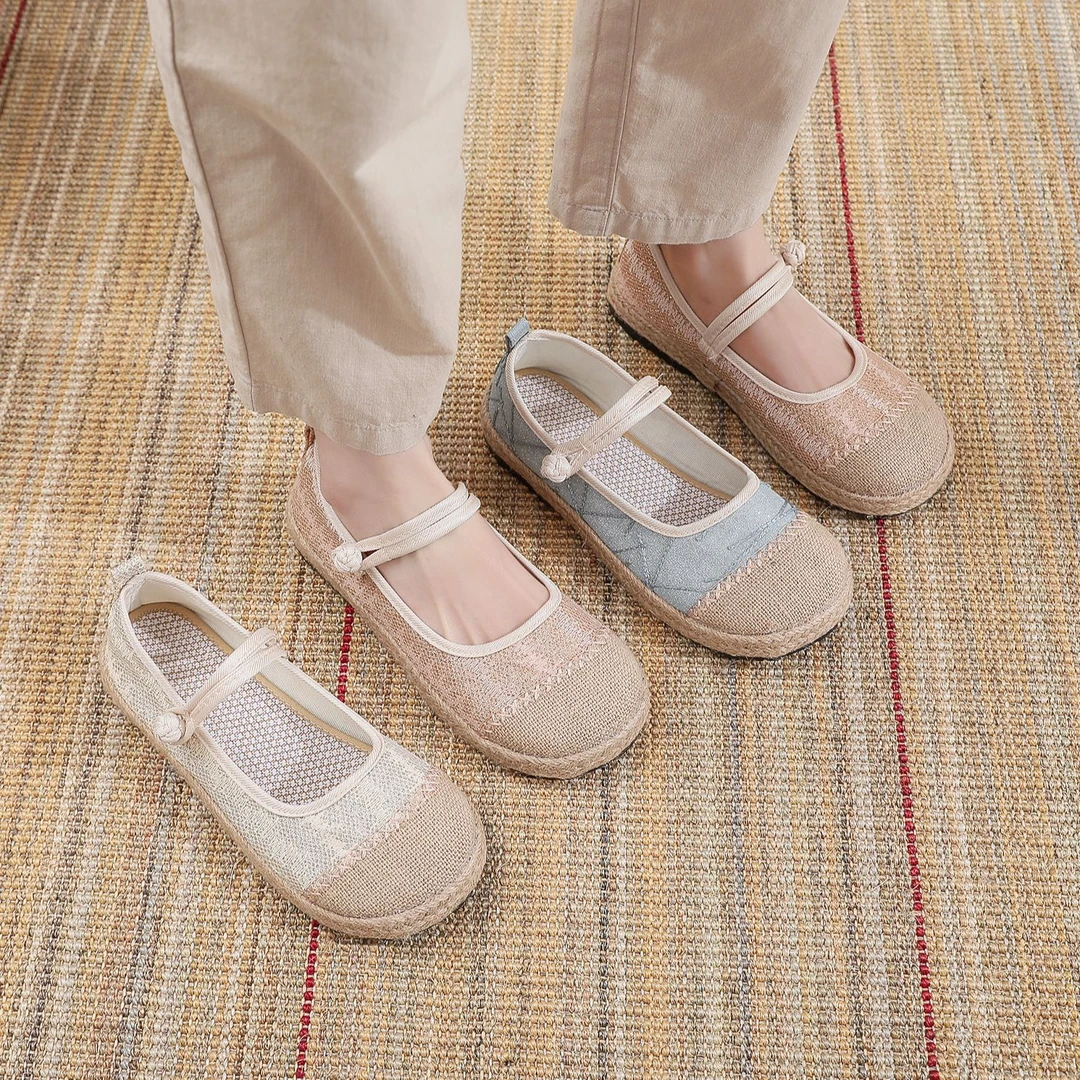 {5210-08}春夏懒人一脚蹬渔夫鞋复古亚麻圆头休闲棉麻民族风布鞋