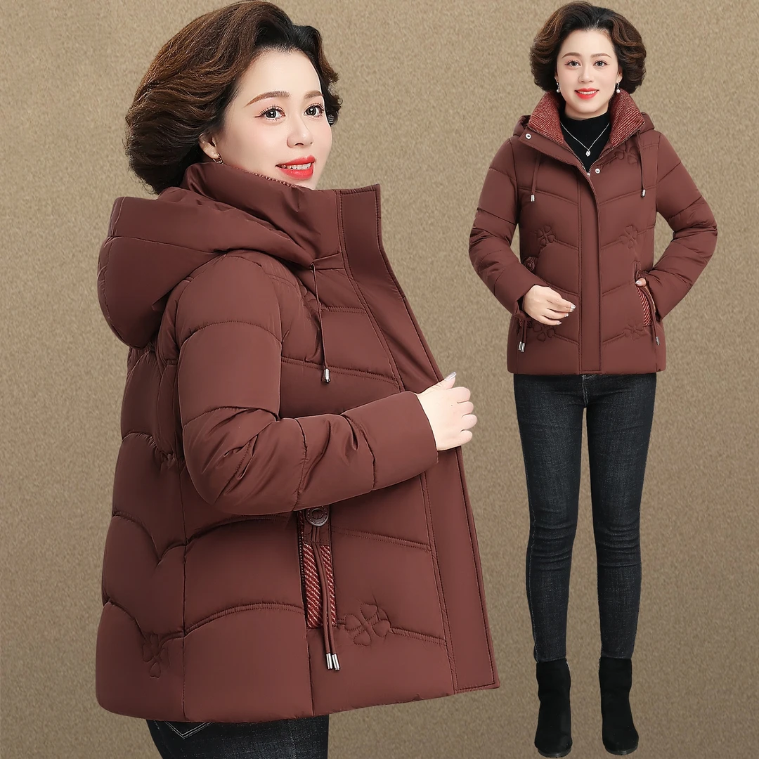 妈妈秋冬棉袄外套洋气棉衣加肥加大码上衣中老年人女冬装羽绒棉服