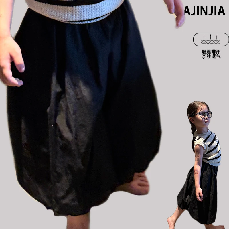 大金定制洋气百搭花苞黑色洋装半身休闲工装长裙