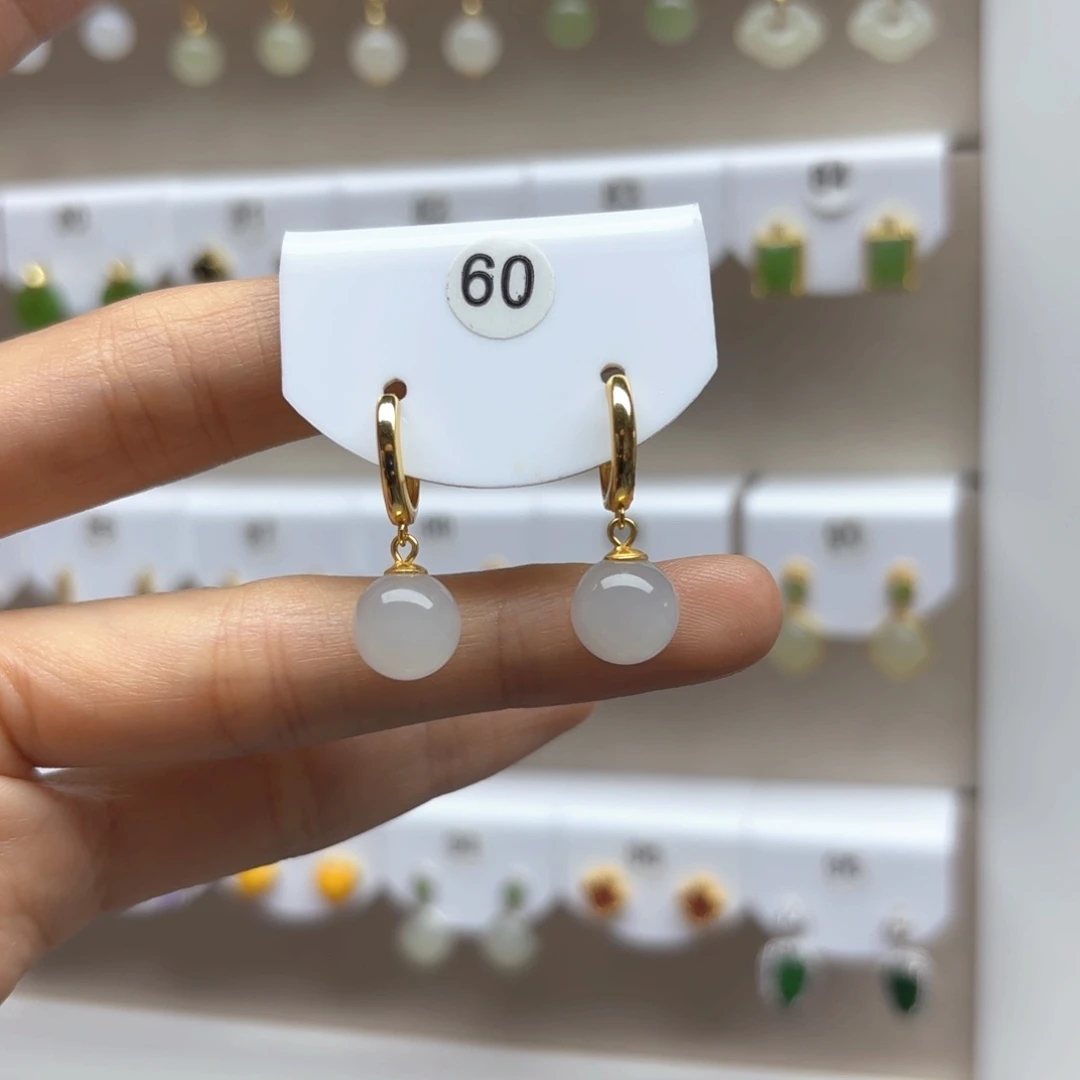 和田玉银S925镶嵌耳饰