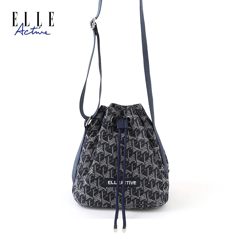 ELLE Active斜挎包女士大容量包包印花出行单肩包背包水桶包女包