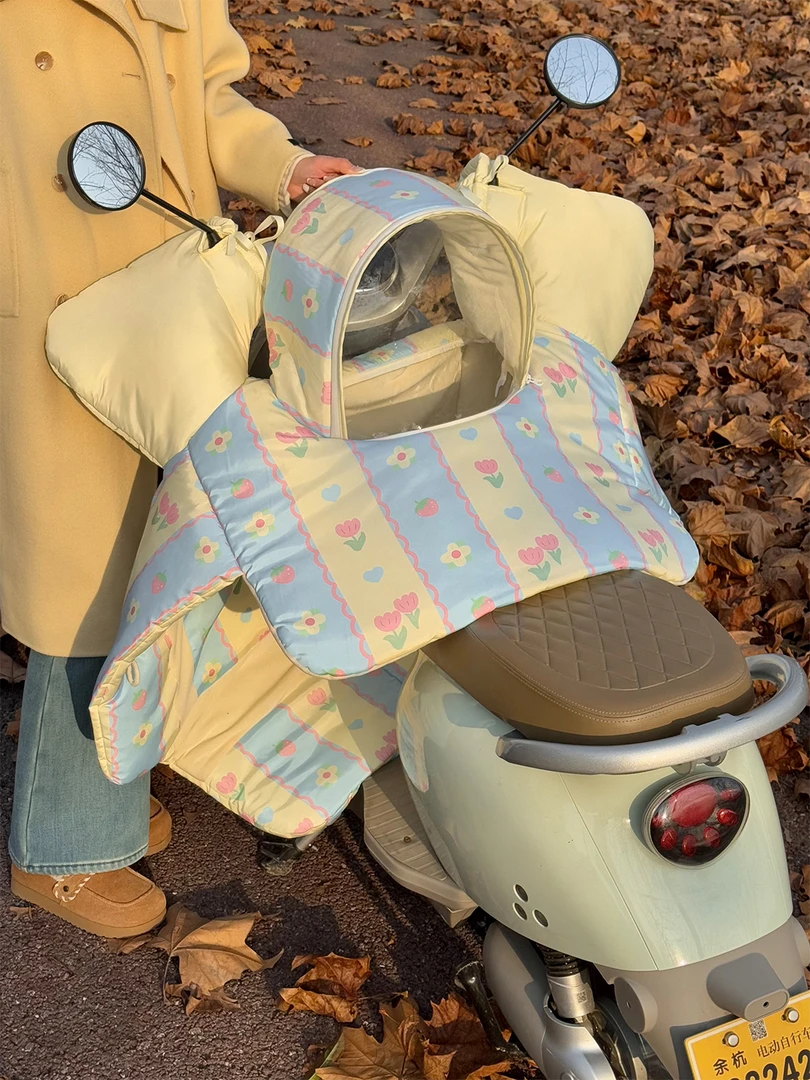 麦几酱酱【现货】亲子天窗开叉冬季电动车挡风被加厚加绒防风被原创