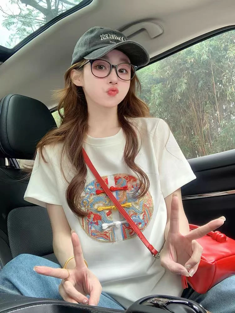 【cz】2025时尚显瘦百搭宽松韩版休闲T恤圆领小众半袖卡通