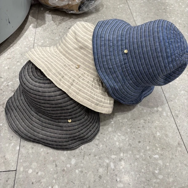 泡菜款刺绣格纹大檐夏季渔夫帽帽子休闲拼色时尚条纹