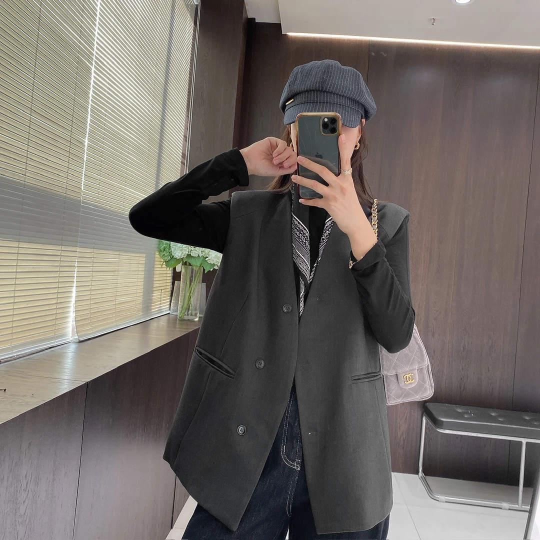 IMFLY金小金自制女装 马夹DYW9627早秋通勤无袖西装马甲外套女