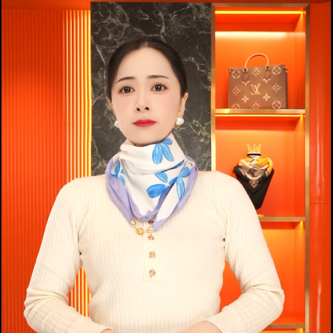 F52【清雅花朵】时尚女百搭围巾女磁吸扣气质围脖保暖洋气方巾丝巾