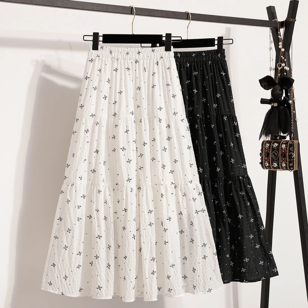 雪纺蝴蝶结a字半身裙夏季2025新款高腰垂感百褶裙气质百搭蛋糕裙