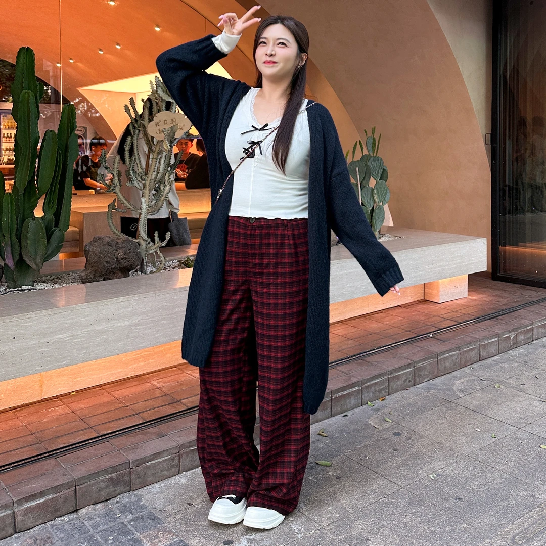 【单件裤子】MsShe大码女装2025新款春装磨毛显瘦阔腿裤L~S2411007