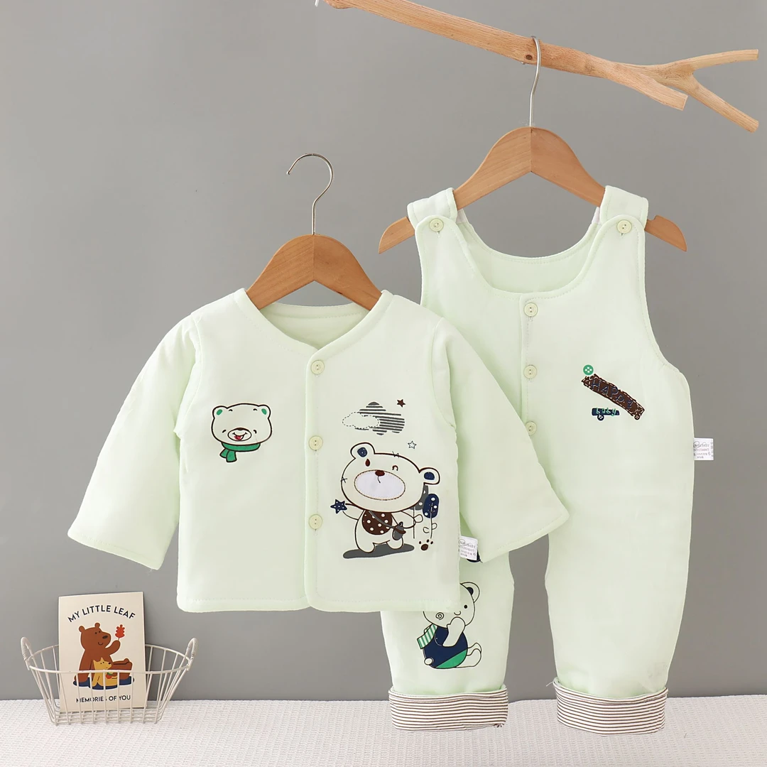 （微瑕）70克薄棉秋冬保暖衣宝宝夹棉无骨开档背带裤分体套装