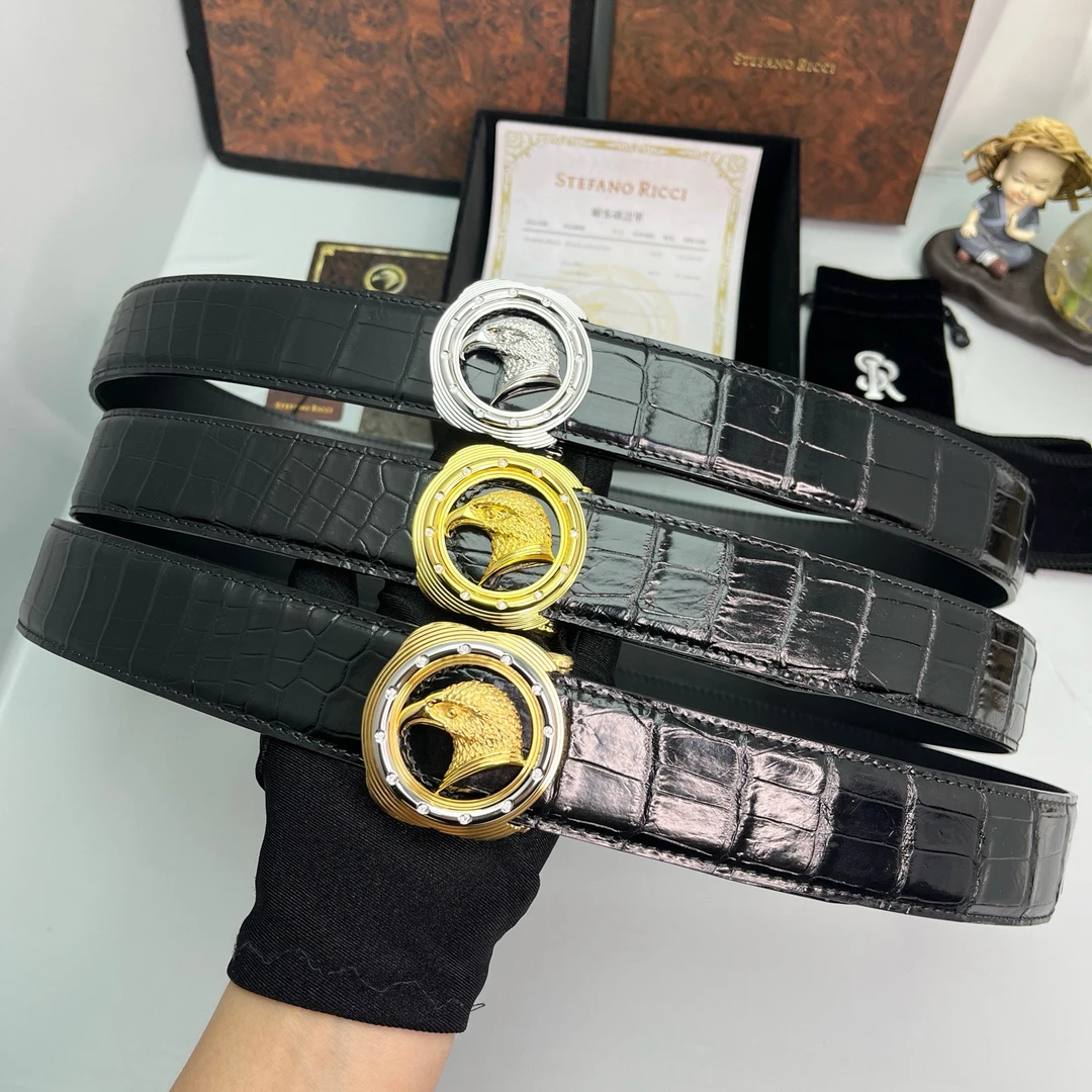 老鹰头鳄鱼皮腰带男士皮带鳄鱼皮带百搭经典款鳄鱼肚皮腰带纯钢扣