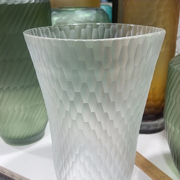 手工艺品琉璃明料磨刻花瓶花器高25口17