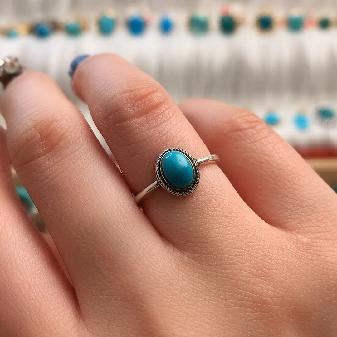 绿松石精品戒指银S925镶嵌