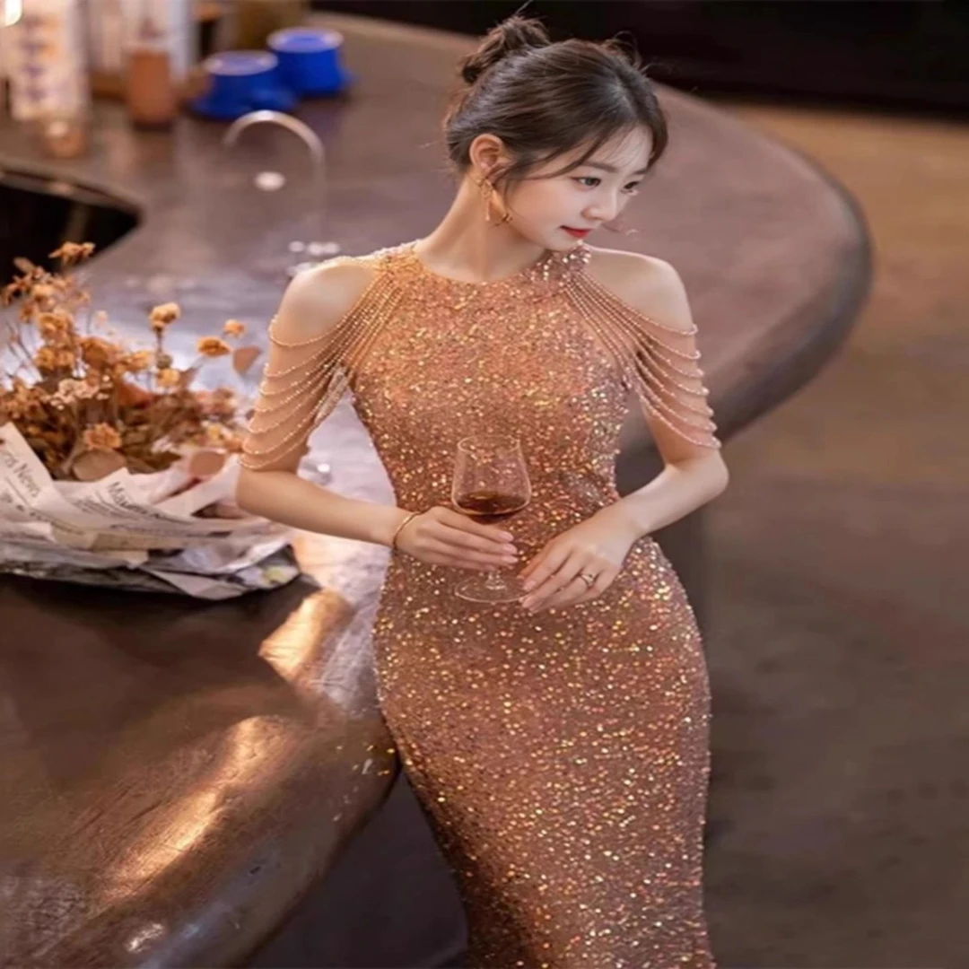 绝美晚礼服女新款高端轻奢小众高级感宴会订婚主持年会爆闪鱼尾裙