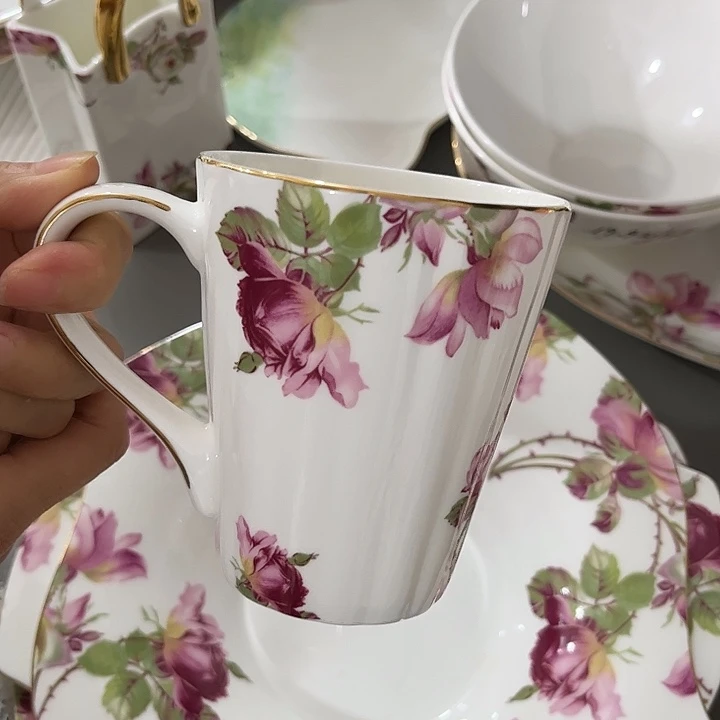 瓷片微瑕骨瓷马克杯玫瑰一个