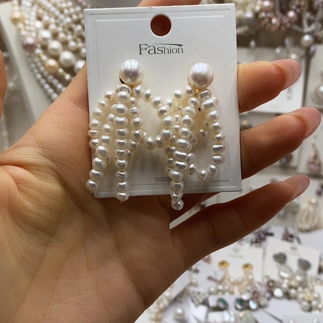 银S925镶嵌耳饰淡水珍珠