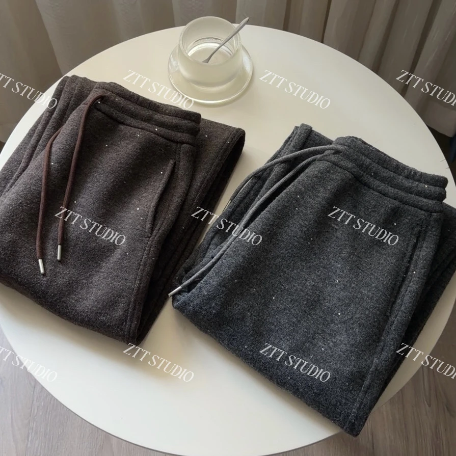 【ZTT】亮闪闪羊毛裤女加绒弯刀裤冬季百搭显瘦软糯休闲长裤