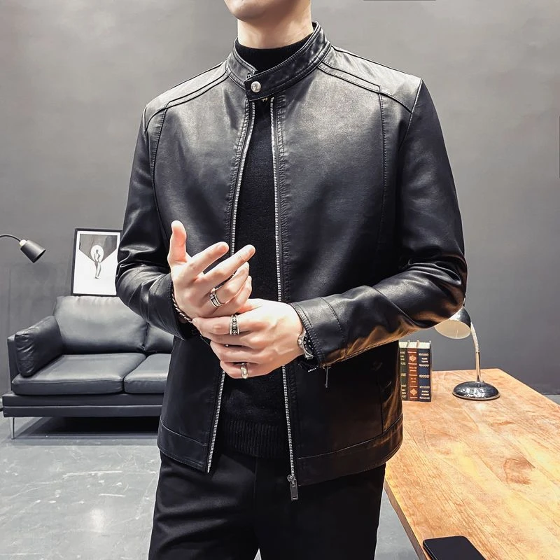 皮衣夹克外套男士春季pu软皮风衣上衣加绒加厚保暖秋冬装青年中年