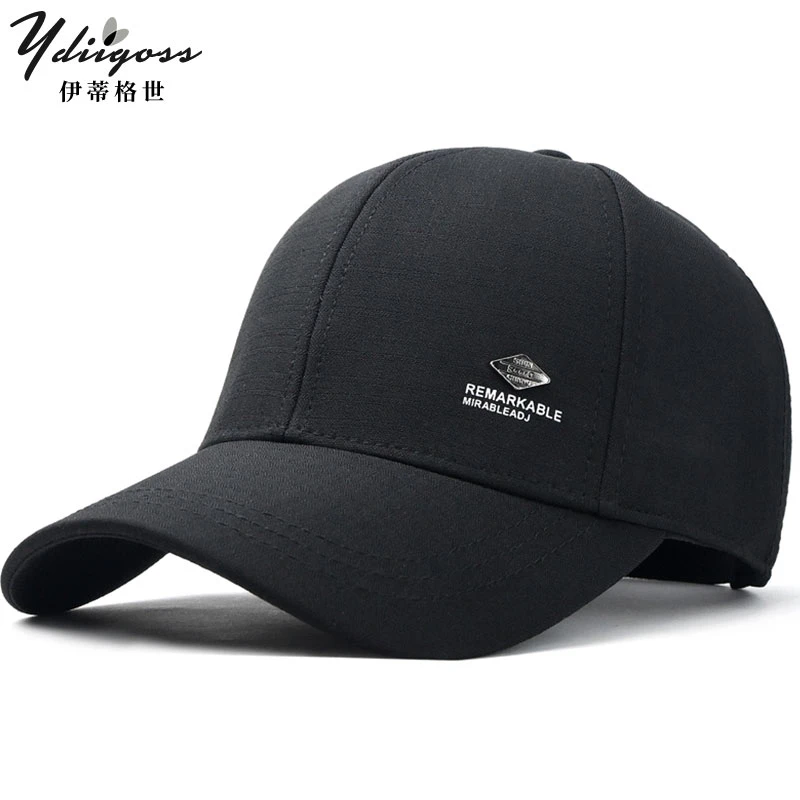 YDIIGOSS速干帽子男夏季简约休闲透气鸭舌帽黑色大头围圆顶棒球帽