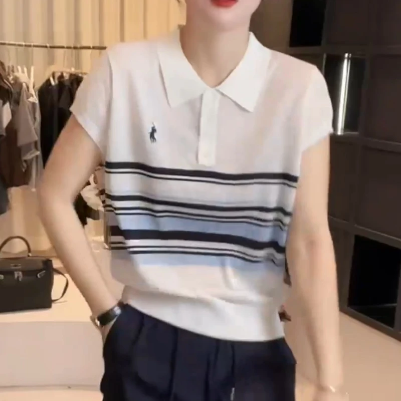 夏款翻领设计感时尚百搭短袖显瘦针织上衣LK2505198