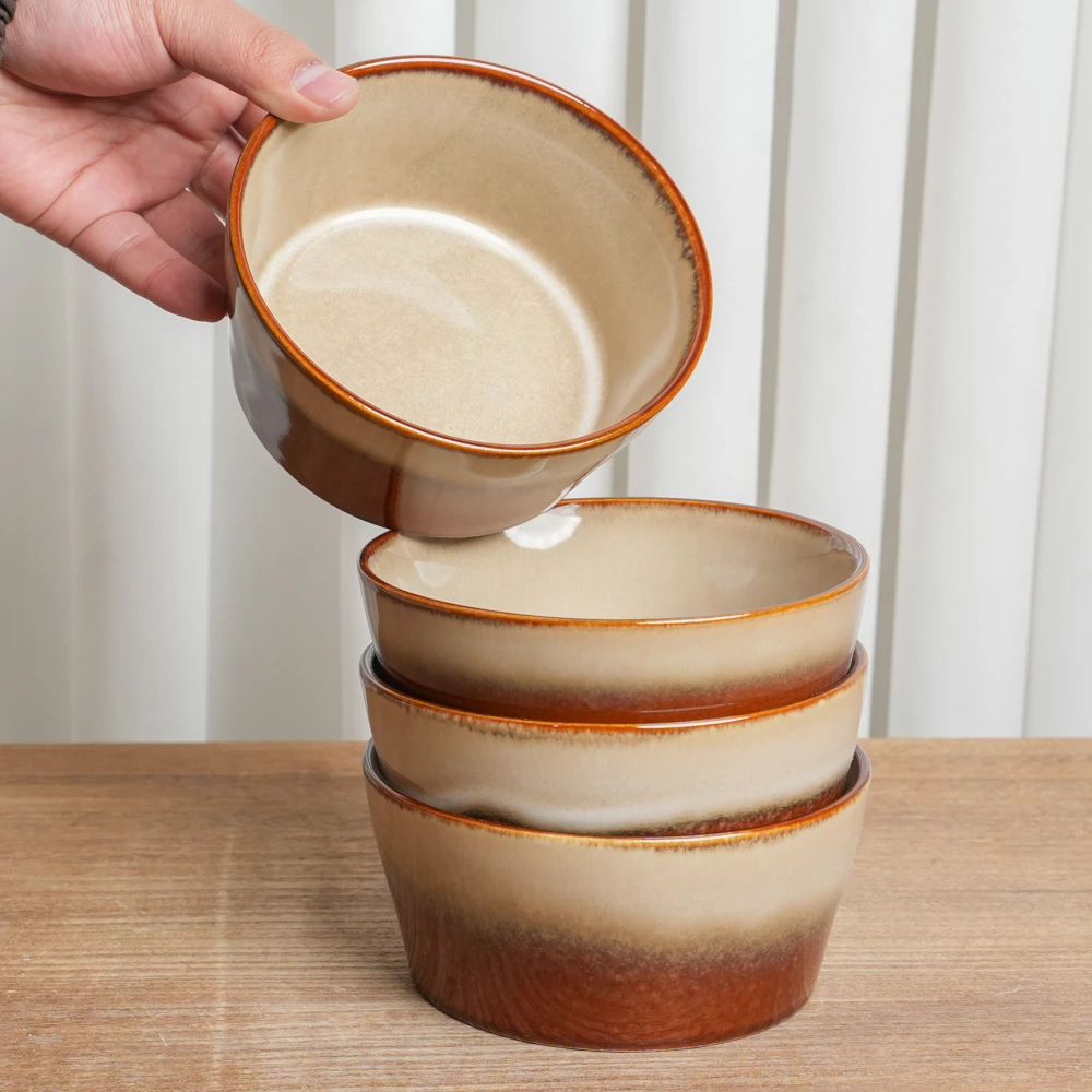 【正品】大号米饭碗釉下彩陶瓷碗窑变复古红黄吃饭碗家用米饭碗Q2A