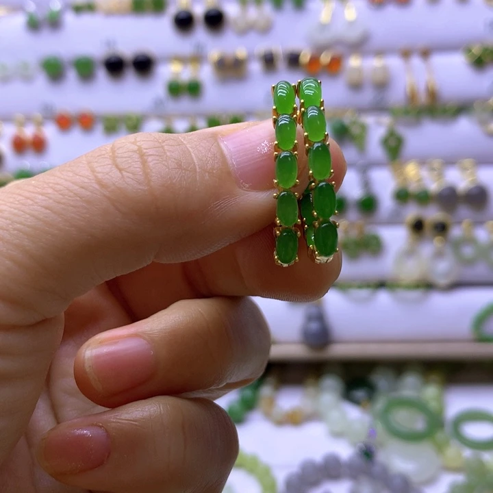 和田玉银S925镶嵌耳饰