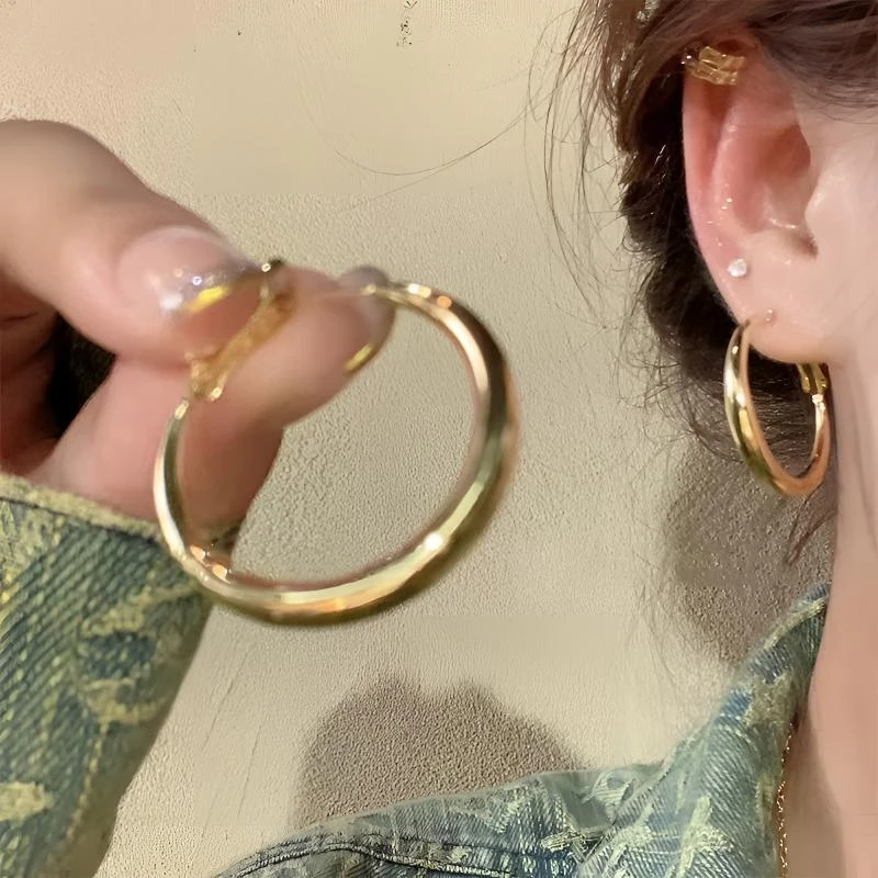 铜合金耳饰耳饰同款静雯百搭素圈耳环小众高级超大耳圈耳饰女