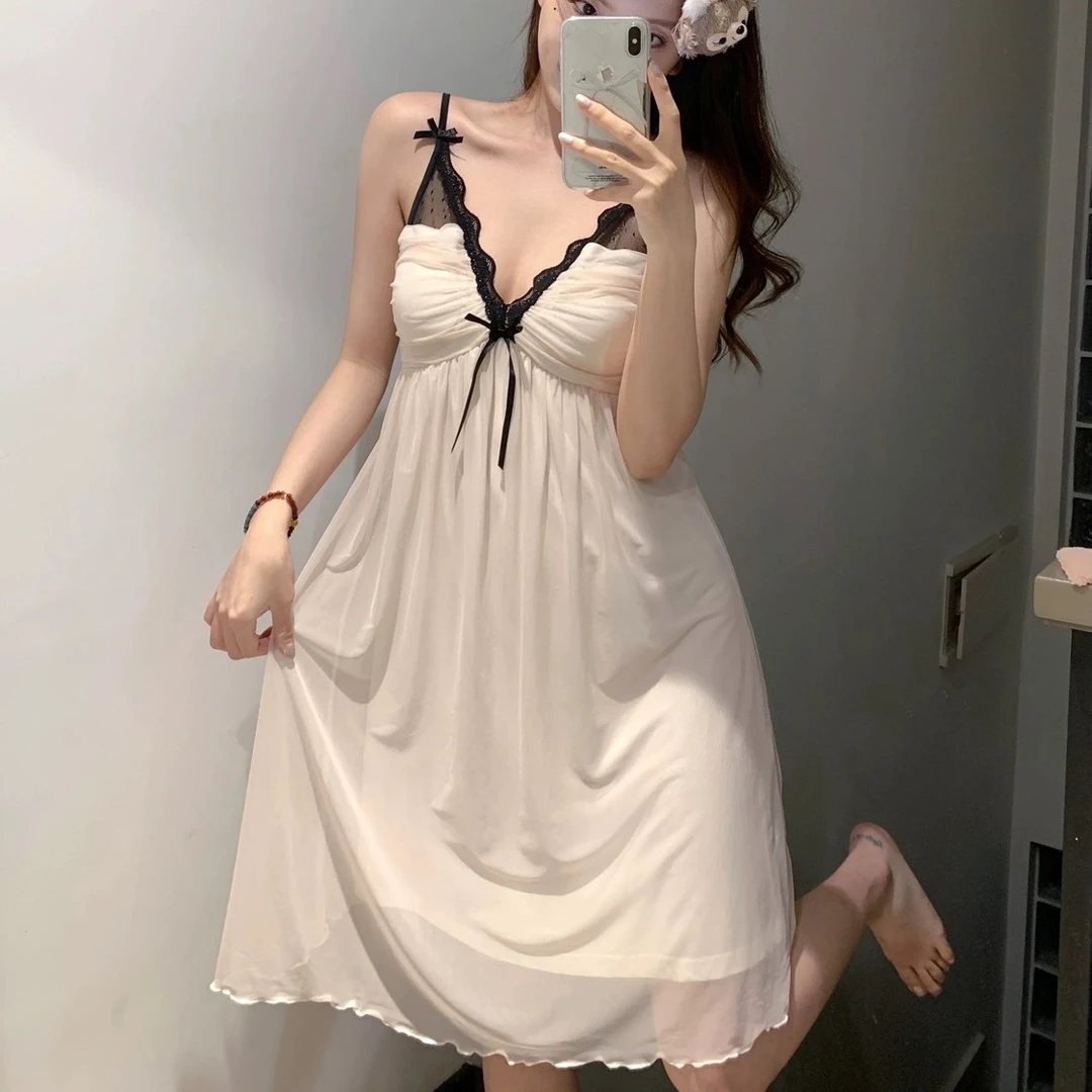 【韵灵】新中式夏季网纱莫吊带睡裙纯欲辣妹睡衣双层家居服可外出