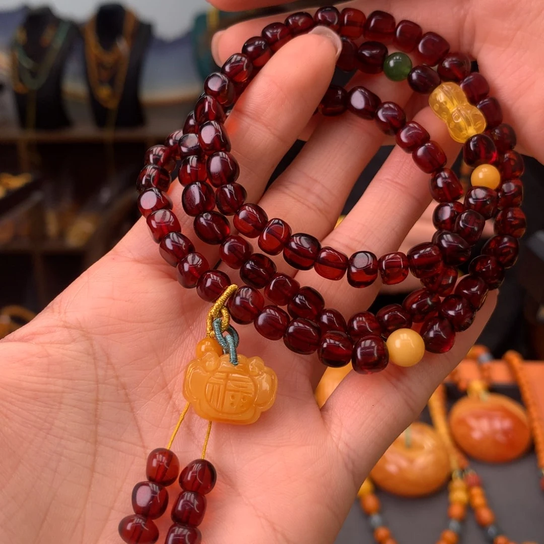 血珀手串未镶嵌天然