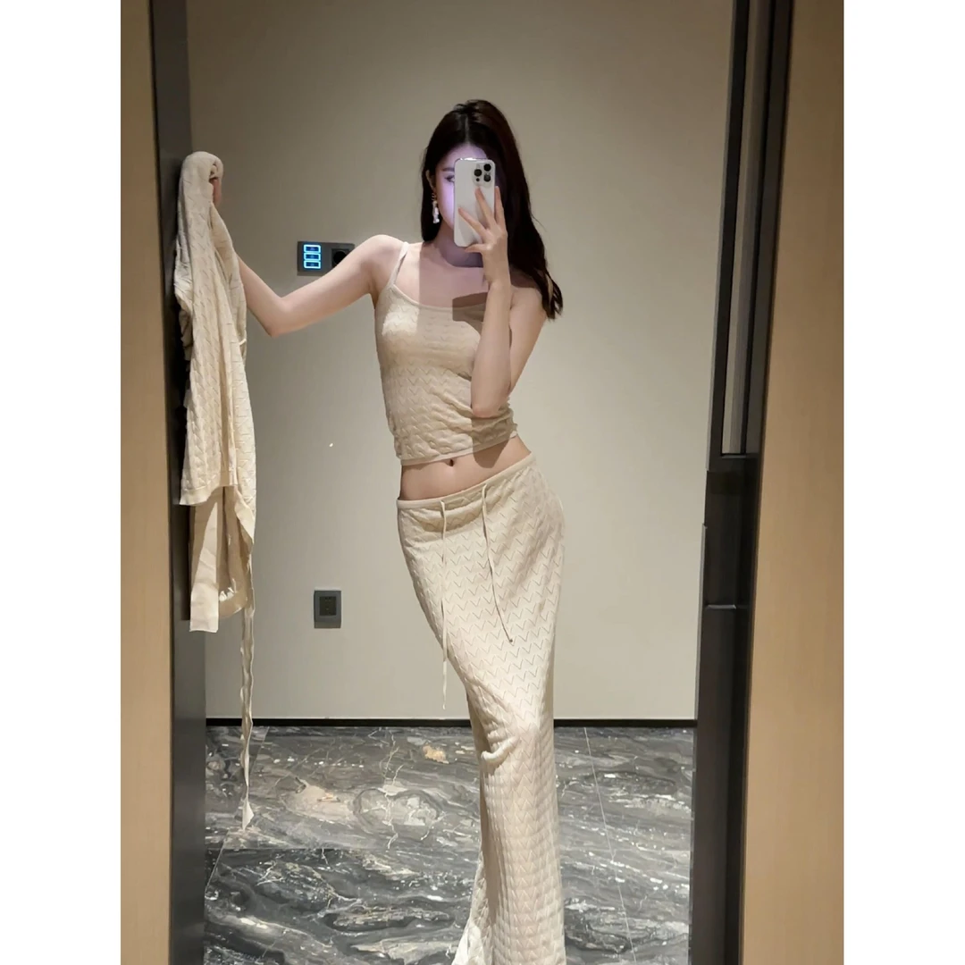 2025夏季新款法式轻奢高级感防晒开衫外套吊带背心高腰包臀半身裙