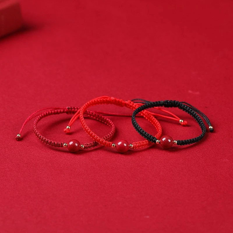 朱砂手链女编织红绳圆珠本命年一颗朱砂编织手绳情侣闺蜜款