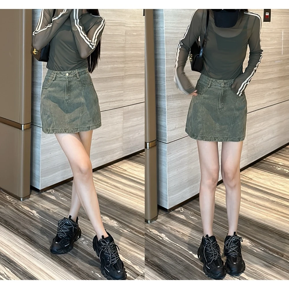 楚楚君~【小A短裙】Q32589稀缺水洗色显瘦牛仔短裙