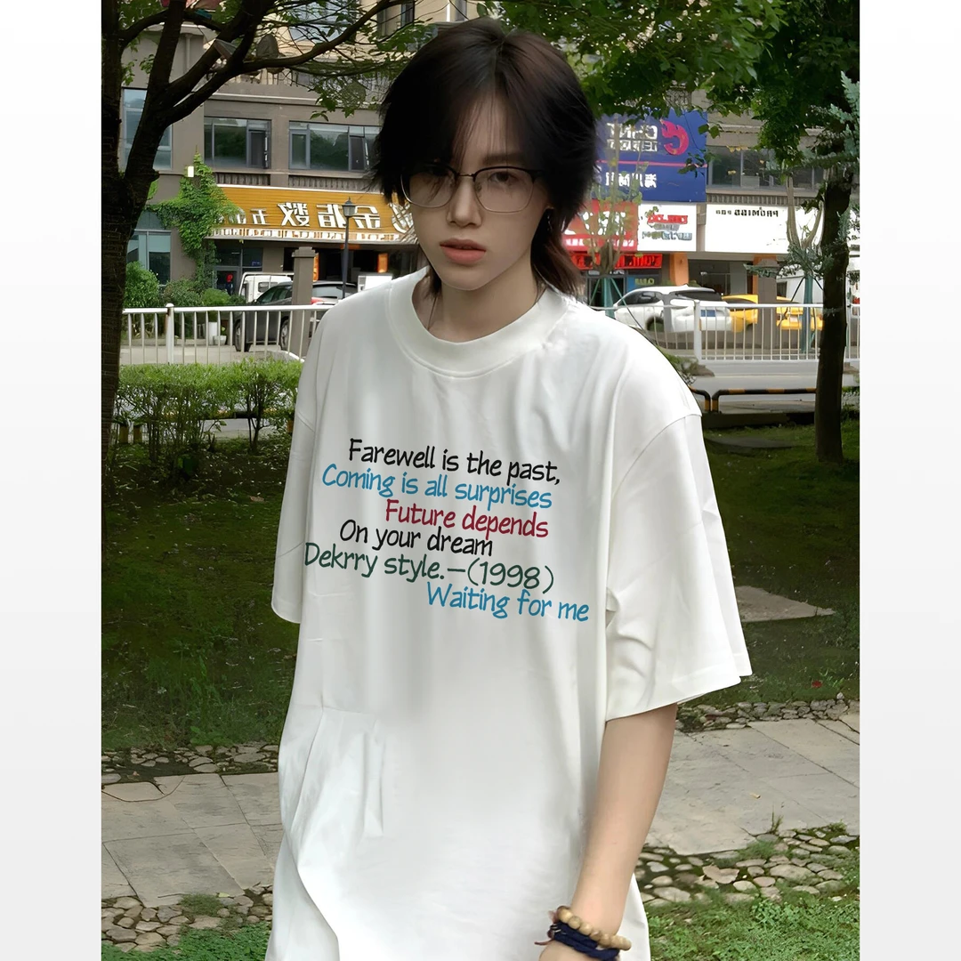 100%纯棉美式个性设计感字母印花短袖T恤夏男女休闲情侣百搭上衣