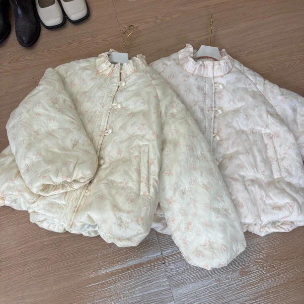 奶油曲奇 刺绣双层面料蕾丝加厚棉服