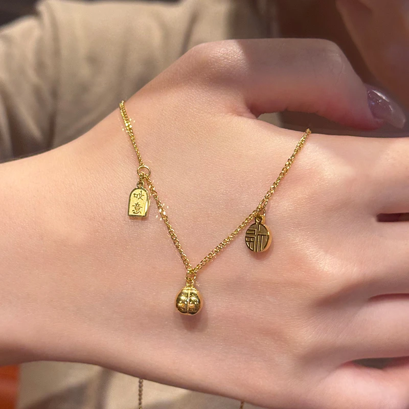 钛钢项链 事事如意福牌项链女简约锁骨链高级轻奢首饰不褪色