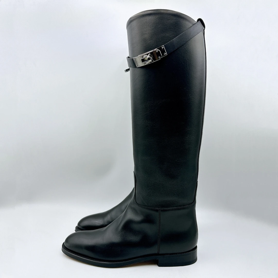 95新 Hermes/爱马仕 36码/经典kelly黑色高筒靴/BM00797