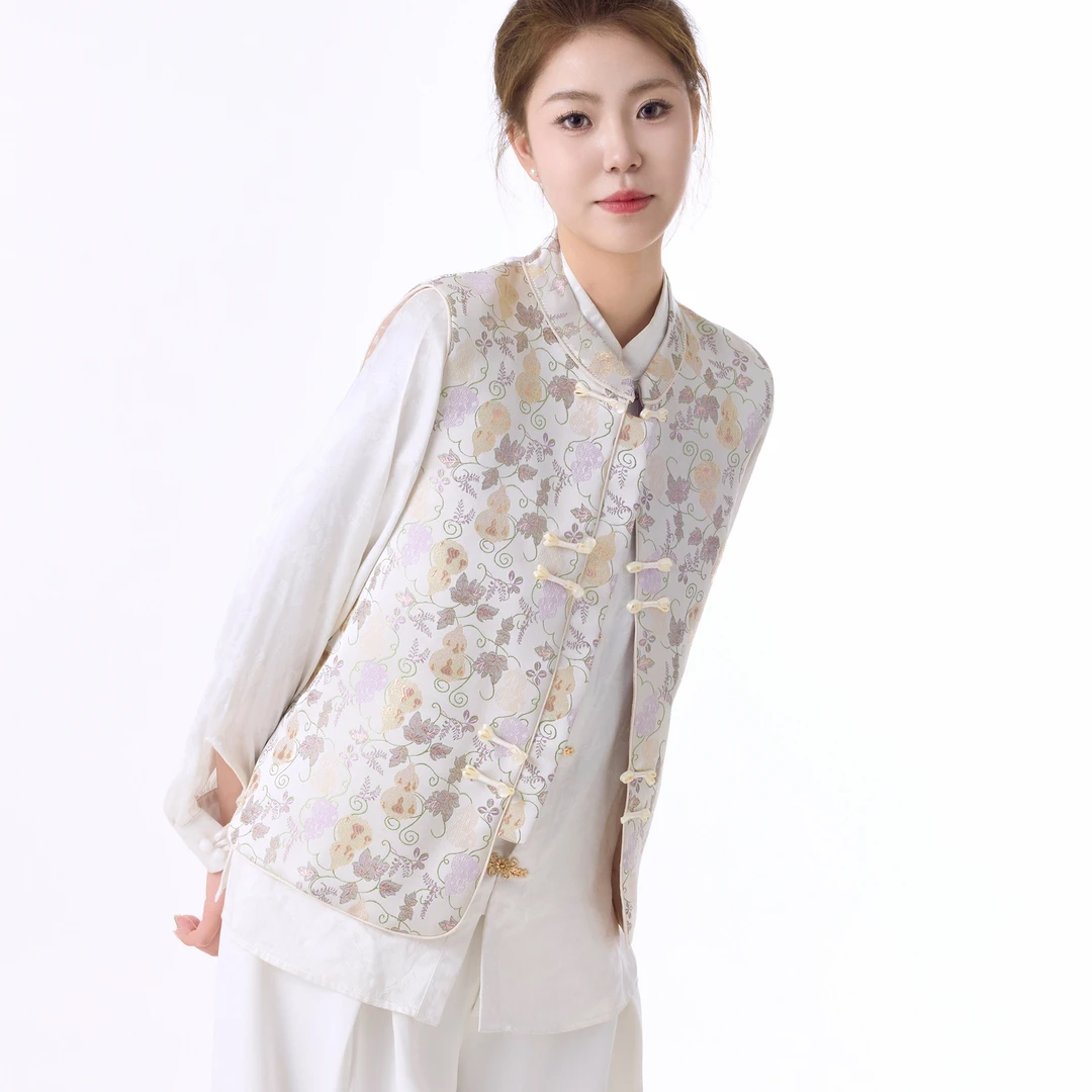 新中式马甲女春秋外穿新中式国风盘扣提花高级感女装韩版马夹上衣