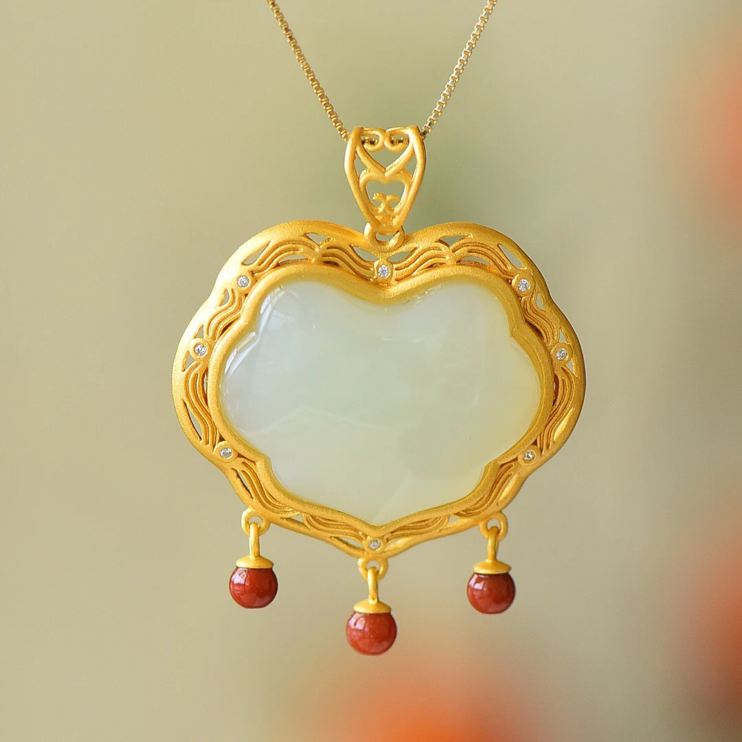 925银镶嵌和田玉如意锁吊坠不含链多样性送项圈6367