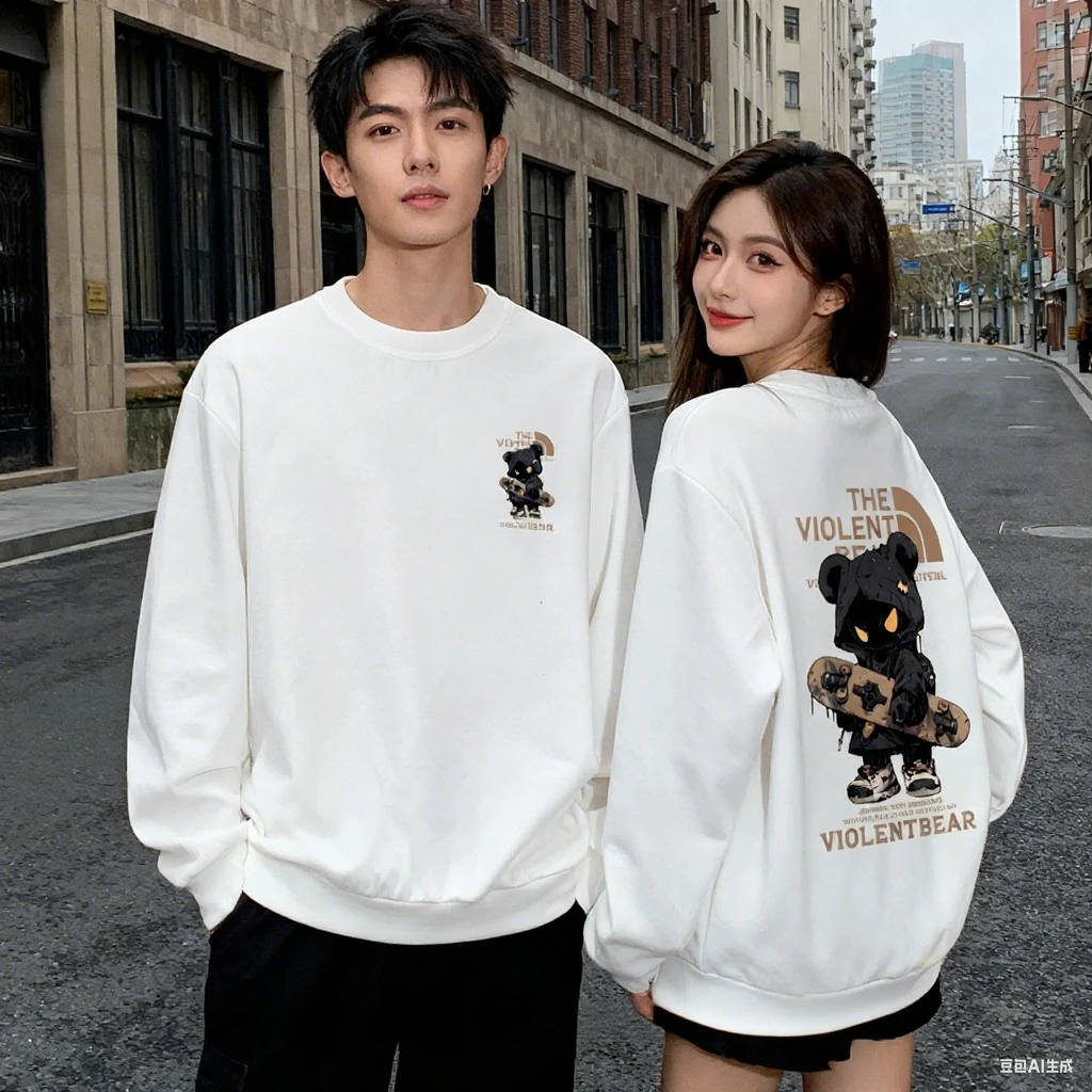 暴力熊卫衣男保暖秋冬新款长袖加绒卫衣圆领情侣款休闲打底上衣
