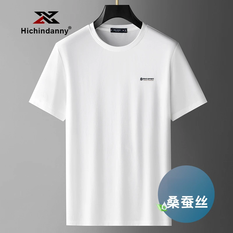 桑蚕丝圆领短袖T恤男夏季薄款宽松半袖纯色上衣休闲导湿不沾身