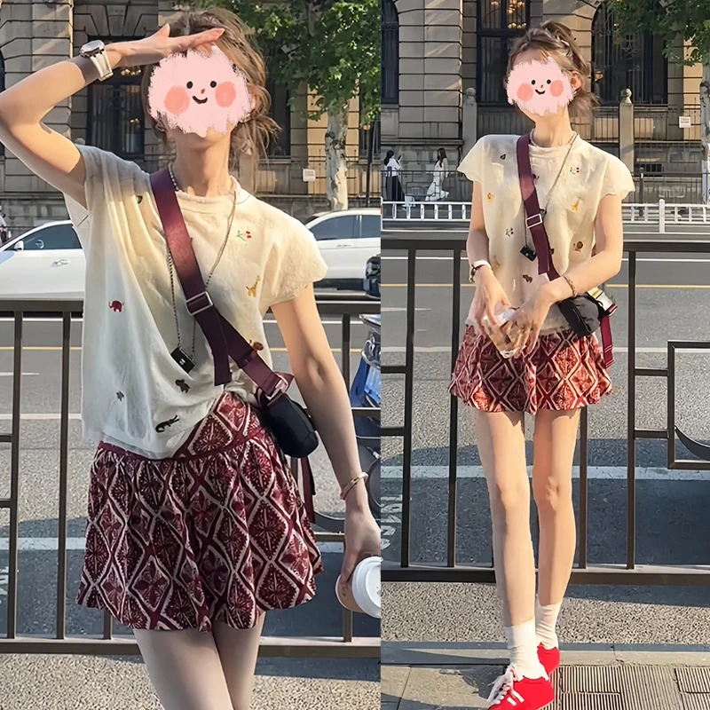 法式短袖T恤半身裙子套装慵懒风时尚甜美可爱风格洋气衣服女夏季