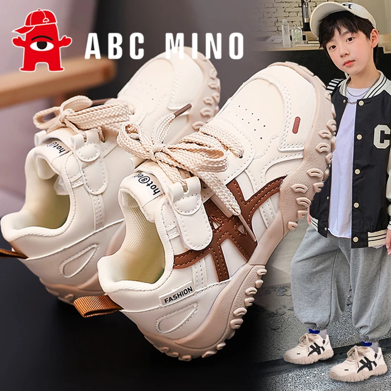 ABC MINO童鞋男童秋季儿童皮面小白鞋男孩休闲百搭运动德训鞋春秋