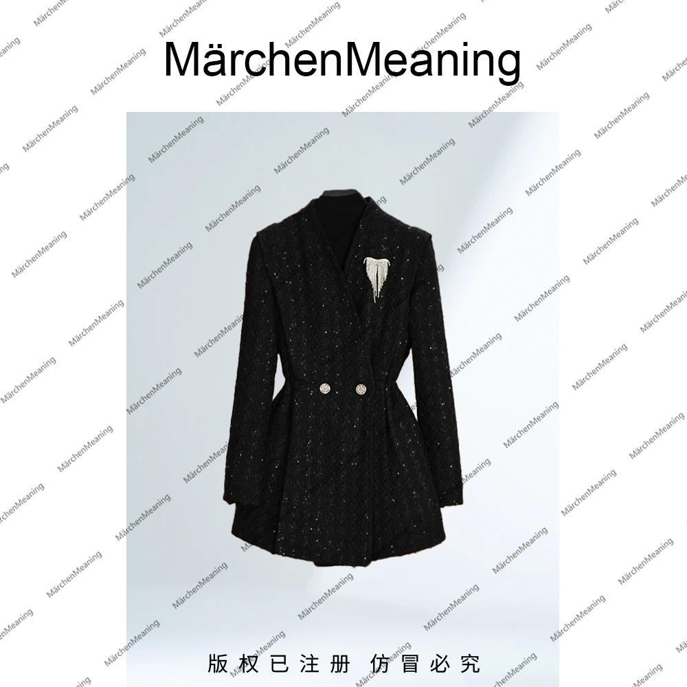 MärchenMeaning冬季淑女风一手长款常规纯色女装黑色羽绒服大海