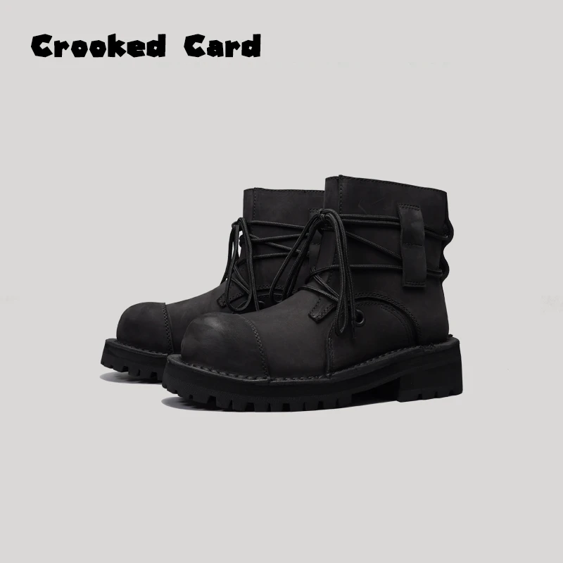 CROOKED CARD 25S 骑士靴 复古切尔西 工装中筒靴