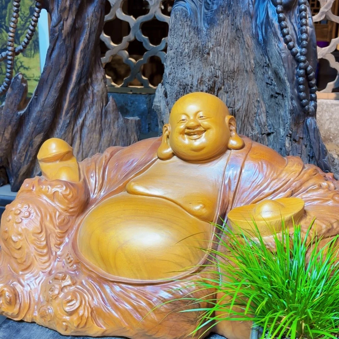 谈***)香樟木弥勒佛手工精品